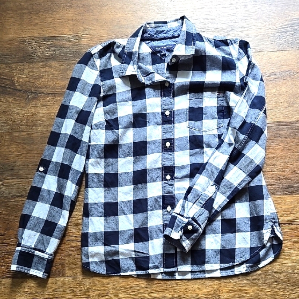 Tommy Hilfiger  Navy/White Casual Button Down Shirt Size Petite Small-